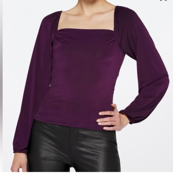 NWT Lush Davos Square Neck Back Tie Knit Purple Balloon Sleeve Top Size Large - Picture 1 of 10